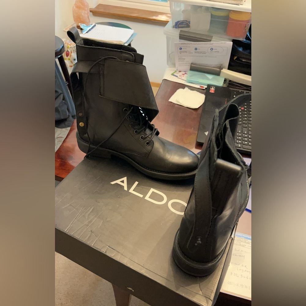Aldo Men's Black Leather Combat Boots